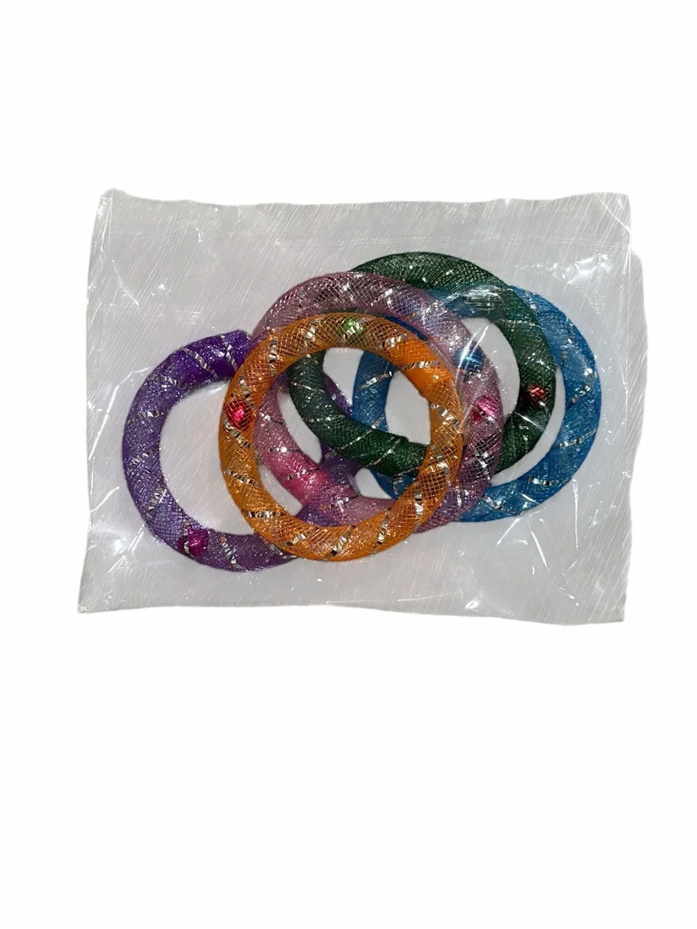 Colorful Crinkle Mesh Cat Toy Ring Set – 5 Pack – New
